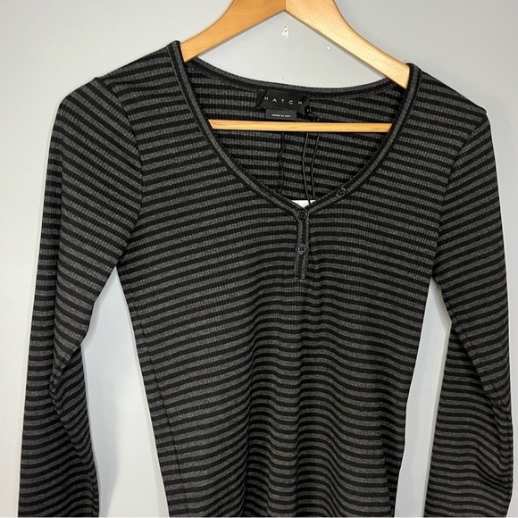 HATCH The Ruthie Long Sleeve Charcoal Heather Black Stripe Bodysuit Sz 2/M NWT - Picture 6 of 16